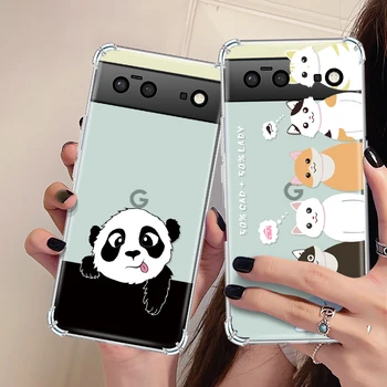 Pre Google Pixel 7 7a Telefón Prípade Roztomilá Panda Kryt pre Pixel 7Pro 6a 6 6Pro Shockproof Mäkké TPU Luxusný Transparentný Fundas