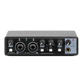 1 Kus Zvuková Karta Štúdiové Nahrávanie USB Audio Profesionálne 48V Phantom Pre Nahrávanie Čierna