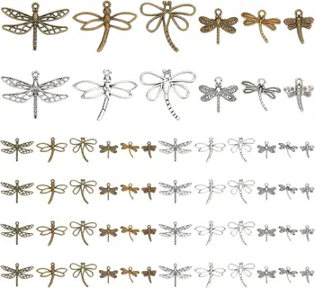 48pcs Dragonfly Charms 6 Štýl Lietania Hmyzu Zvierat, Prívesky, Starožitné Bronz Striebro Hmyzu Prívesok Konektor pre Šperky Robiť