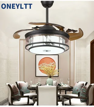 Čínsky štýl neviditeľné ventilátor prívesok lampy, obývacia izba, spálňa, jedáleň, domáce retro Čínsky štýl, ventilátor lampa