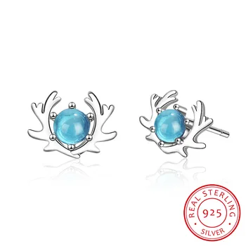 Minimalizmus 925-sterling-strieborný Jeleň Antler Elk Náušnice Mincový striebro-šperky Brincos Stud Lady Módne Jednoduché Šperky