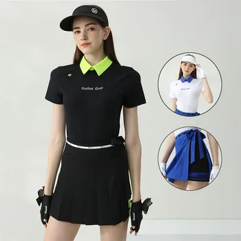 Golfist Priedušná Športové Klope T-shirts Dievčatá-Krátke rukávy Golf Košele Lete Ženy Anti-svetlo Sukne Skladaný Culotte Vyhovuje