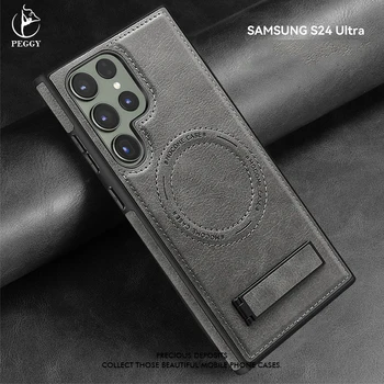 Pre Samsung Galaxy S24 Ultra S22 S23 Ultra Plus Kožené Magnetický Stojan Na Bezdrôtové Nabíjanie Telefónu Prípade Pádu Prevencie Kryty Telefónu