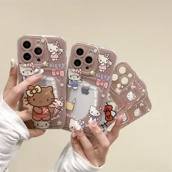 Hello Kitty Sanrio Fotografiu držiteľa karty Anime Telefón puzdro Pre iPhone 15 14 13 12 11 Pro Max Xr X 7 8 14 Plus Prípade Roztomilý kreslený Kryt