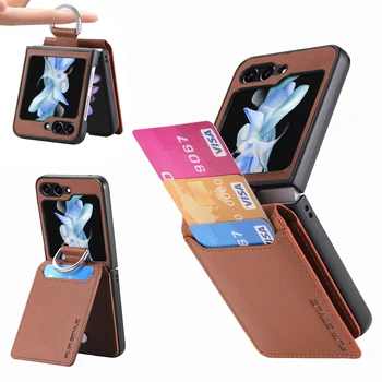 Peňaženka Funkcia Bag obal pre Samsung Galaxy Z Flip 5 Flip4 Flip3 Flip5 Flip 4 3 Zflip5 5G Slot na Prst Prsteň Ochranný Kryt
