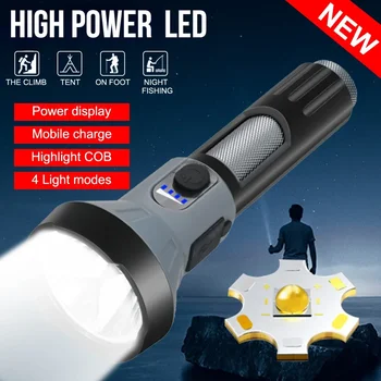 Vysoký Výkon LED Baterky Portable Typ-C Starosti s KLASU Bočné Svetlo Nepremokavé IPX4 USB Power Bank Pochodeň Vonkajšie Núdzové