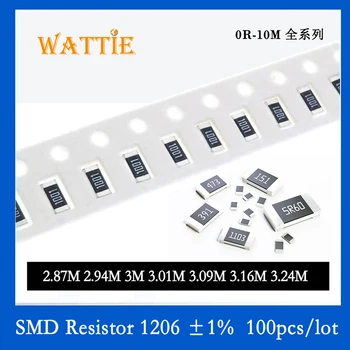 SMD Rezistora 1206 1% 2.87 M 2.94 M 3 M 3.01 M 3.09 M 3.16 M 3.24 M 100KS/veľa čip odpory 1/4W 3,2 mm*1,6 mm