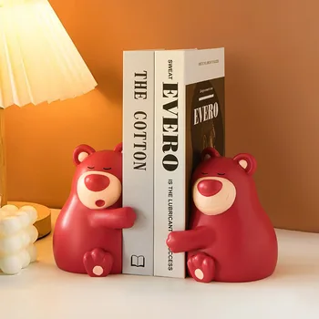 Kawaii Objímanie Medveď Dekoratívne Bookends Nastaviť Živice Kačica Knihy Organizátor Podporu Bunny Kniha Končí Zátka Izba Dekor Bookself