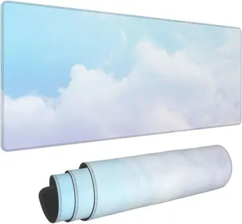 Herné Podložka pod Myš Cloud Sky Blue Gradient White Non-Slip Gumy Base Veľké XXL Mousepad s Šité Okraje 31,5 x 11.8 palec
