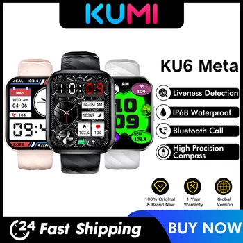 KUMI KU6 Meta Smart Hodinky 1.96 palcový Displej 100+Nádherné Dial s Kompasom Bluetooth Hovor Liveness Detection, Vodotesný IP68