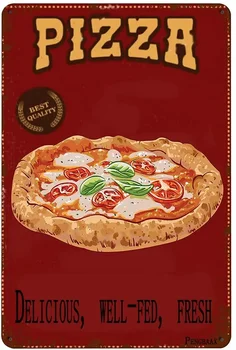 Pizza Makanan Cepat Sajú Restoran Italia Makanan Merah Antik Logam Tanda Timah nokia španielska Pria Wanita Dekorasi Dinding nokia španielska Bar