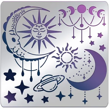 Sun Moon Blany 6x6 Palcový Hviezdy, Planéty, Mesiac Nehrdzavejúcej Ocele Maľovanie Šablón pre Výkresy a Woodburning Plátno Rytie