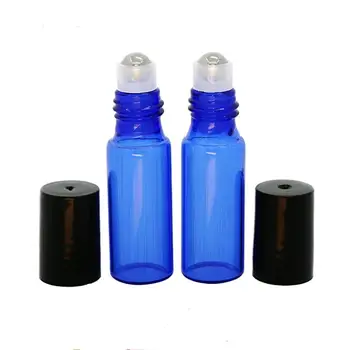 Prenosné Hrubé 5ml Modrej Prázdne Prejdite na Sklenené Fľaše S Kovovým Valčekom Loptu Pre Esenciálny Olej LX1060