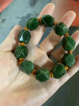 NOVÉ Prírodné Hotan Jade Bangles pravda vlastnosti green jade Jedinečné tvarované perličiek reťazca strane Reťazca Náramok Boutique Šperky