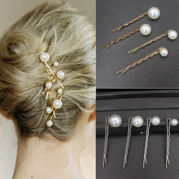 4pcs/veľa Veľké Malé Pearl sponky do vlasov Klipy pre Ženy Móda Vlasy, Šperky, Doplnky Kovové Barrettes Svadobný Účes Design Tool