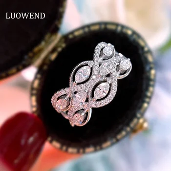 LUOWEND 18K Bieleho Zlata, Prstene Romantické Vlny Dizajn 0.60 carat Skutočný Prírodný Diamantový Zásnubný Prsteň pre Ženy Vysokej Svadobné Šperky