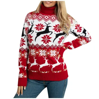 2023 Nové Zimné Vianočný Sveter Pre Ženy Vianoce Zrastov Dlhý Rukáv Y2k Teplé Oblečenie Zahustiť Jumper Turtleneck Knitwear