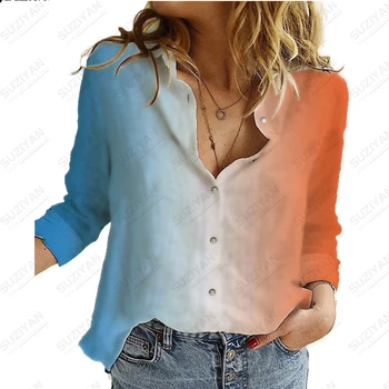 Hot predaj žien dlho puzdre tričko 3D tlač príležitostné voľné tlačidlo cardigan temperament sexy žien farebné šifón tričko