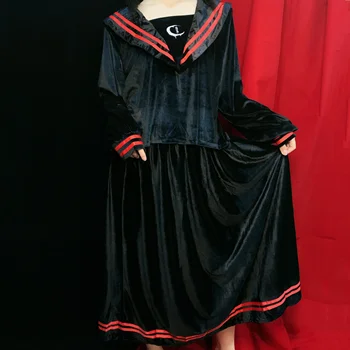 Ruibbit Jeseň Zima Harajuku Vintage Prekladané Velvet Jednotné College Fashion Voľné Vysoko Kvalitné Ženské Čierne Dlhé Sukne