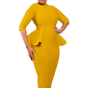 Dashiki Afrike Oblečenie na Jar Roku 2024 Afriky Šaty pre Ženy Elegantné Afriky 3/4 Rukáv Polyester Žltá Modrá Červená Bodycon Šaty