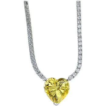 Svetlo Luxusný Ružový Diamant Srdce Plné Diamantový Náhrdelník Univerzálny Vysoko Uhlíkovej Diamond 925 Sterling Silver