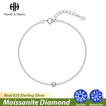 H & H Jednoduché Reálne Moissanite Diamond Kolo Solitaire Náramok pre Ženy Pevné 925 Sterling Silver pôvodné Jemné Kvalitné Šperky