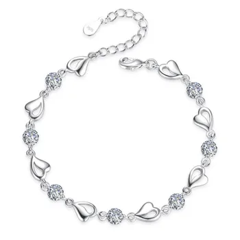 Hot predaj 925 Sterling Silver Náramok pre ženy Šperky Vysokej Kvality Retro Srdce Svadobné Tvarované Cubic Zirconia Dĺžka 17 CM+4CM