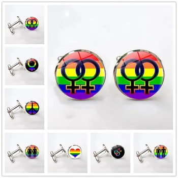 Manžetové gombíky pre Mužov Šperky Gay Pride Farebné Dúhové Vlajky Tričko manžetové gombíky LGBT Príznak pre Lesbické Krištáľové Sklo Cabochon Svadbu