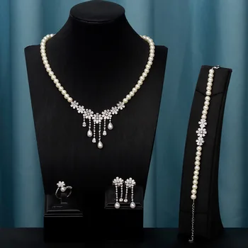 BrideTalk Trendy Pearl Strapec 40 cm Náhrdelník 4PCS Šperky Set Pre Ženy, Svadobné Party Plnej Zirkón Dubaj Svadobné Šperky Set Darček