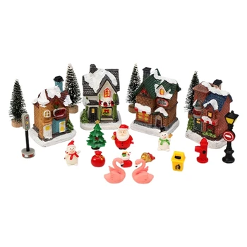 Strana Miniatúrne Vianočný Dom Figúrka s Led Svetlom Živice Ornament Remesiel pre Domáce Škôlky, Dekorácie, Darčekové Dodávky