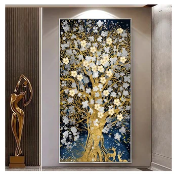 Maľovanie Prúdi Veľké Farba Jeleň Maľovanie na Obývacia Izba Nordic Wall Art Decor Tableaux 3-99 Abstraktné Zlatý Strom Flowres Plátno