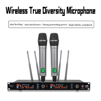 MQ669 True Diversity Wireless Microphone System Professional UHF Frekvencii Nastaviteľné Ručné Bezdrôtové Mic Pre Spevák Fáze