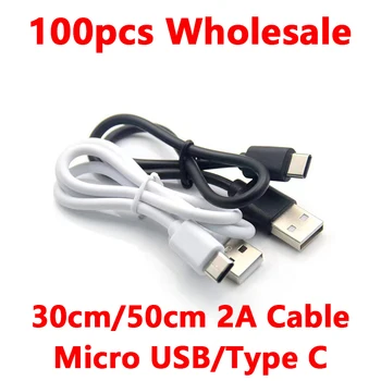100ks Veľkoobchod Univerzálneho Micro USB Typu C PC Napájanie nabíjací Kábel Pre Samsung Huawei Xiao 30 cm/50 cm Android USB Nabíjanie Drôt