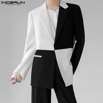 INCERUN Topy 2023 kórejský Štýl Príťažlivých Mužov Black&White Kontrastné Farby Módne Muž Prikryť Dizajn Dlho Puzdre Sako S-5XL